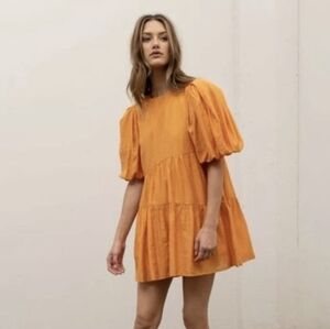 Anthropologie Moon River Puff Sleeve Babydoll tiered Dress In Orange Medium A10